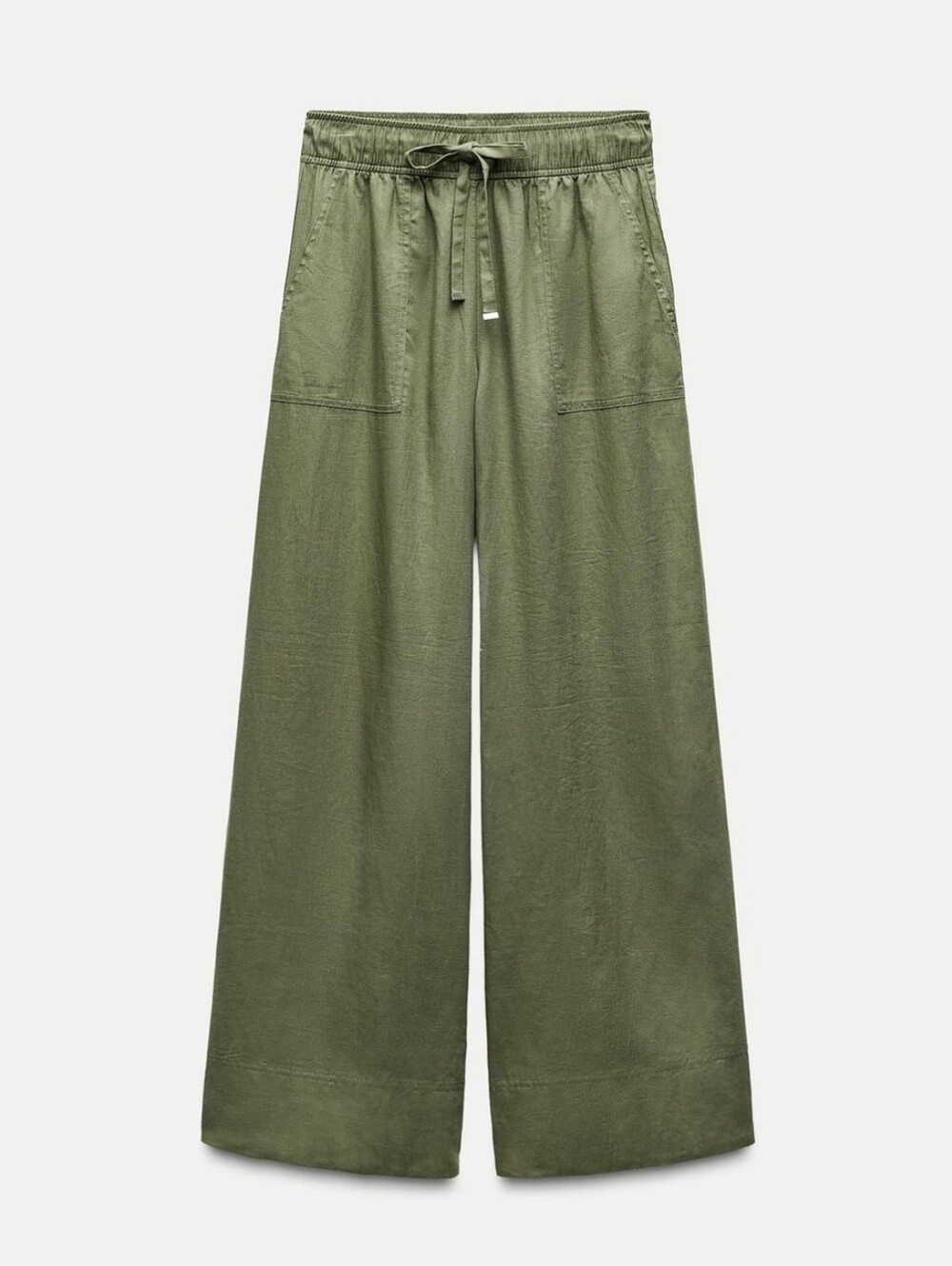 Zara Linen Blend Wide-Leg Drawstring Pants - Olive